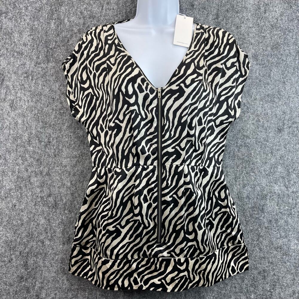 Walter Blouse Silk Satin Animal Size Medium V-neck Zipped down